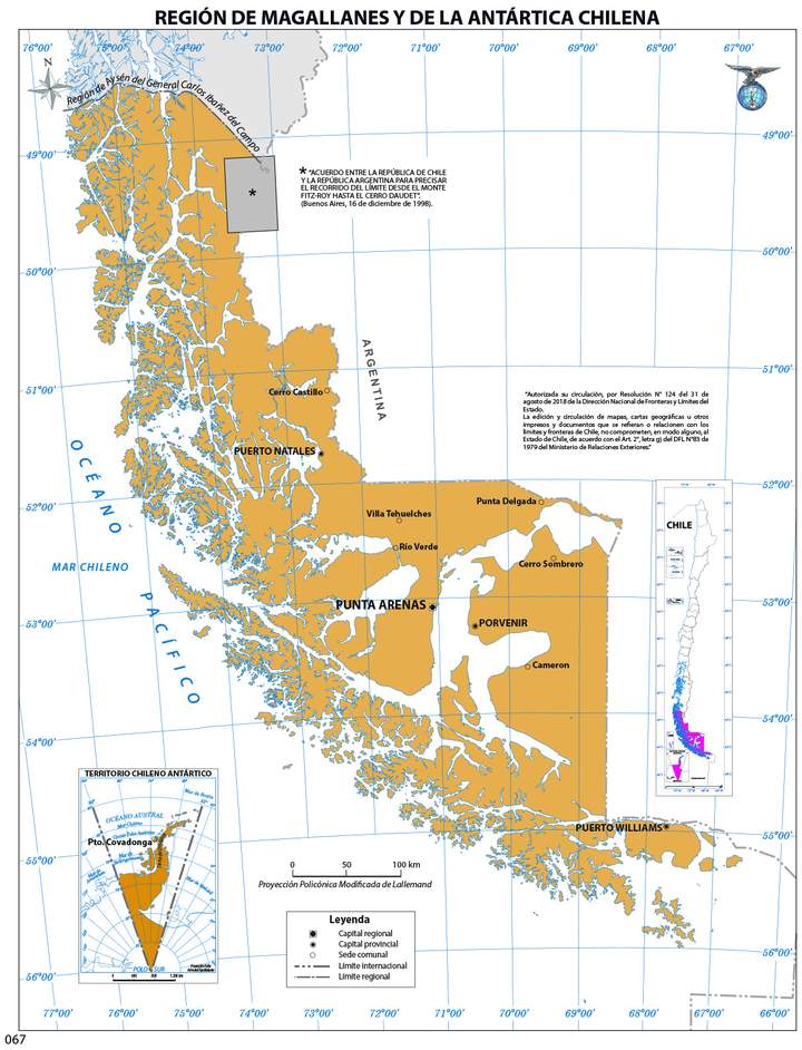 Mapa región de Magallanes y de la Antártica Chilena (color)