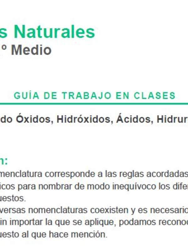 Clasificando Óxidos, Hidróxidos, Ácidos, Hidruros y Sales