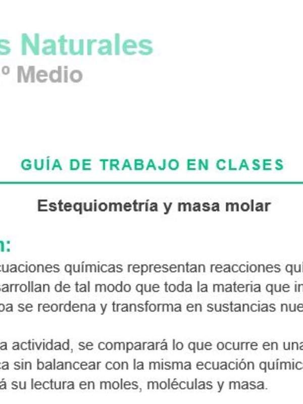  Estequiometría y masa molar