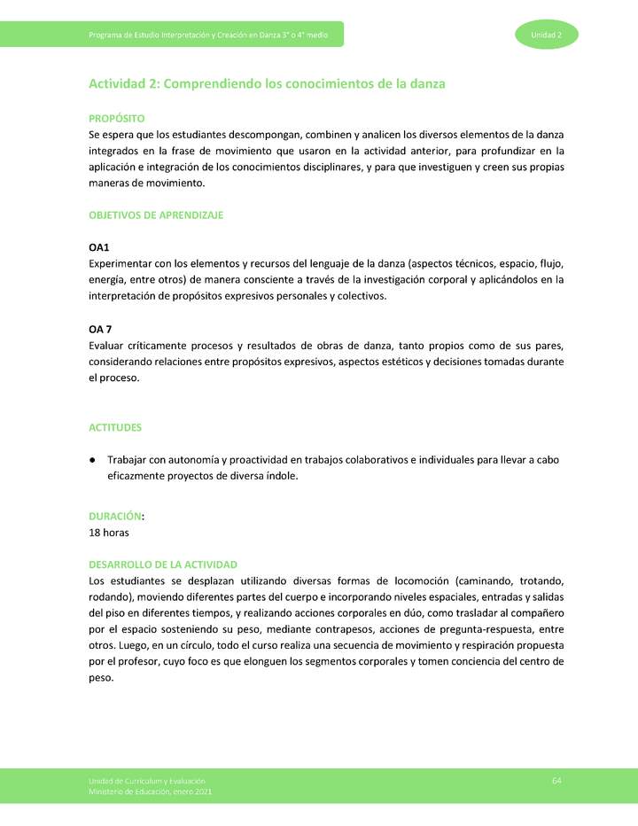 Actividad 2: Comprendiendo los conocimientos de la danza