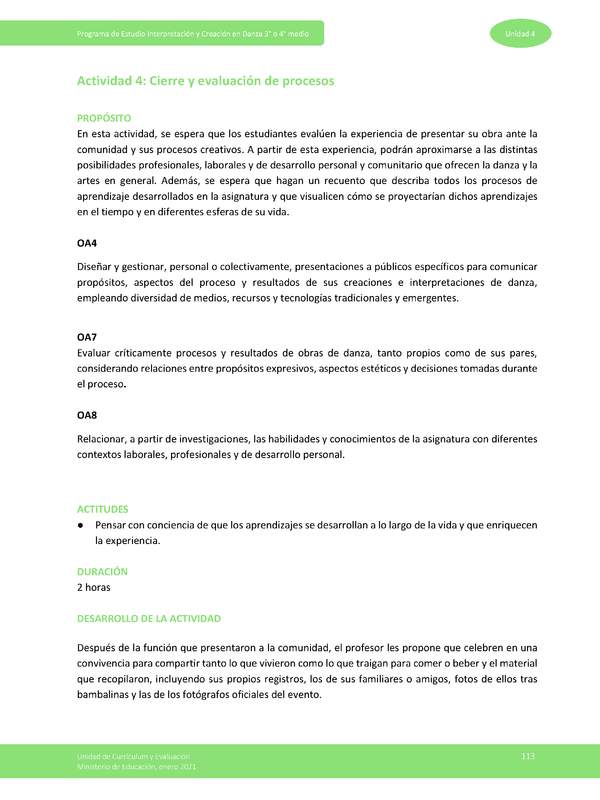 Actividad 4: Cierre y evaluación de procesos