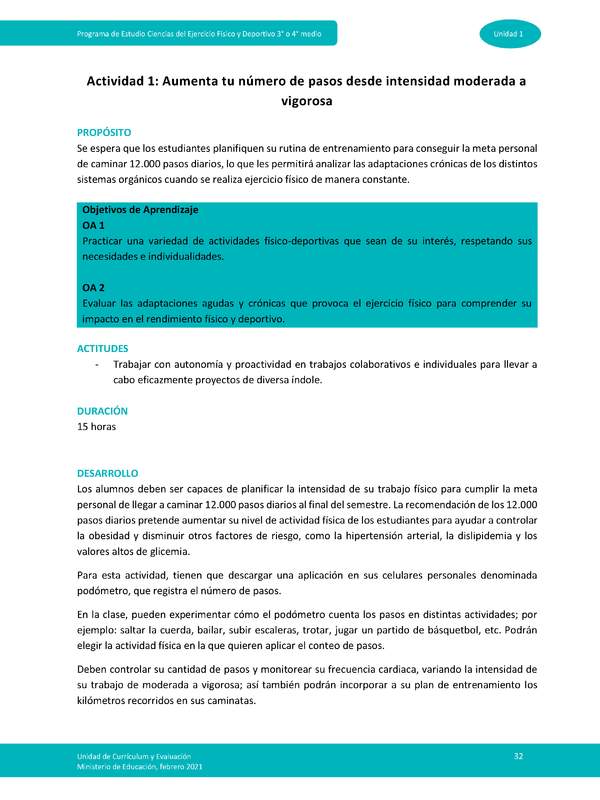 Actividad 1: Aumenta tu número de pasos desde intensidad moderada a vigorosa