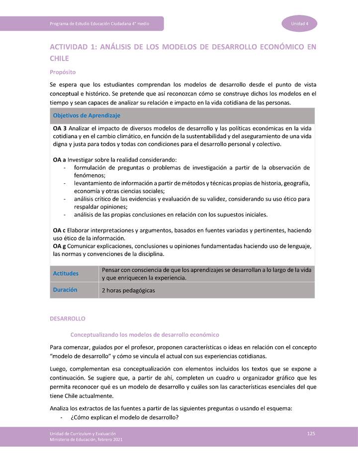 Actividad 1: Análisis de los modelos de desarrollo económico en Chile -  Aprendo en Línea - ESTUDIANTE. Currículum Nacional. Ministerio de Educación