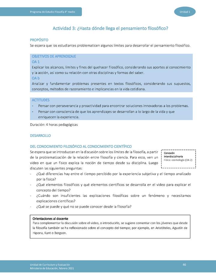 Actividad 3: ¿Hasta dónde llega el pensamiento filosófico?