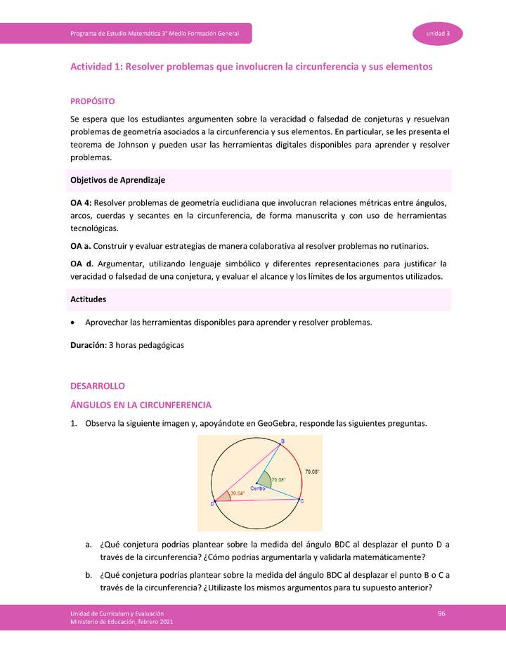 Actividad 1: Resolver problemas que involucre circunferencia y sus elementos