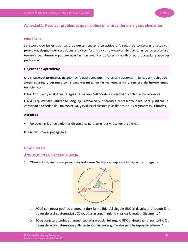 Actividad 1: Resolver problemas que involucre circunferencia y sus elementos