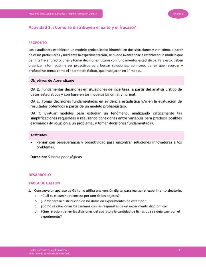 Actividad 1: ¿Cómo se distribuyen el éxito y el fracaso?