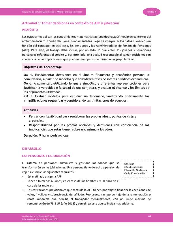 Actividad 1: Tomar decisiones en contexto de AFP y jubilación