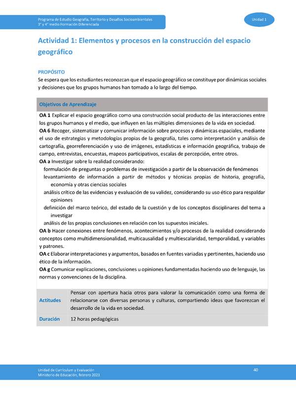 Actividad 1: Elementos y procesos en la construcción del espacio geográfico