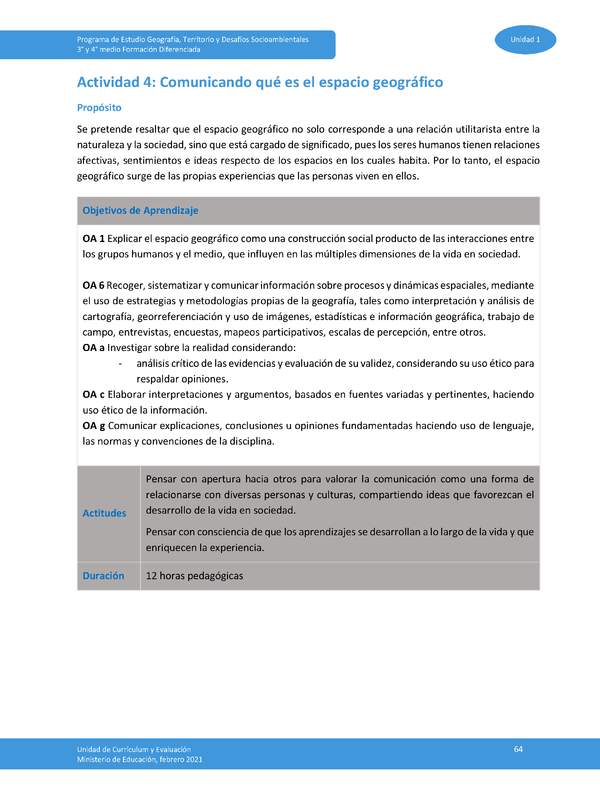 Actividad 4: Comunicando qué es el espacio geográfico