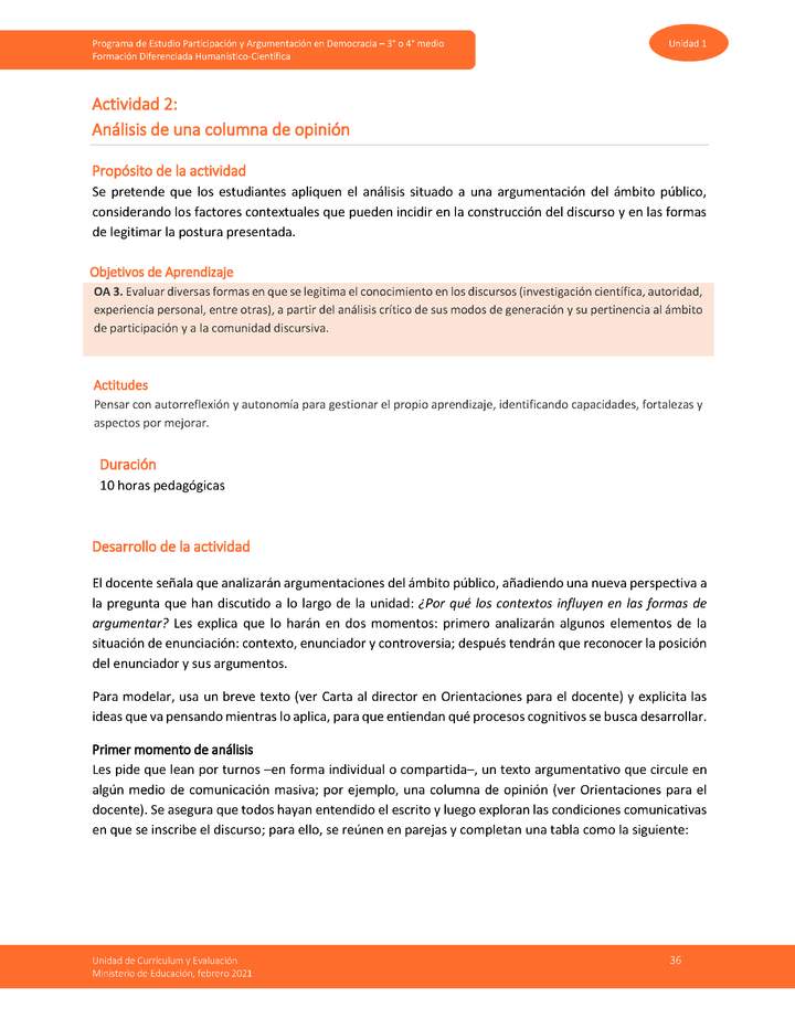 Actividad 2: Análisis de una columna de opinión