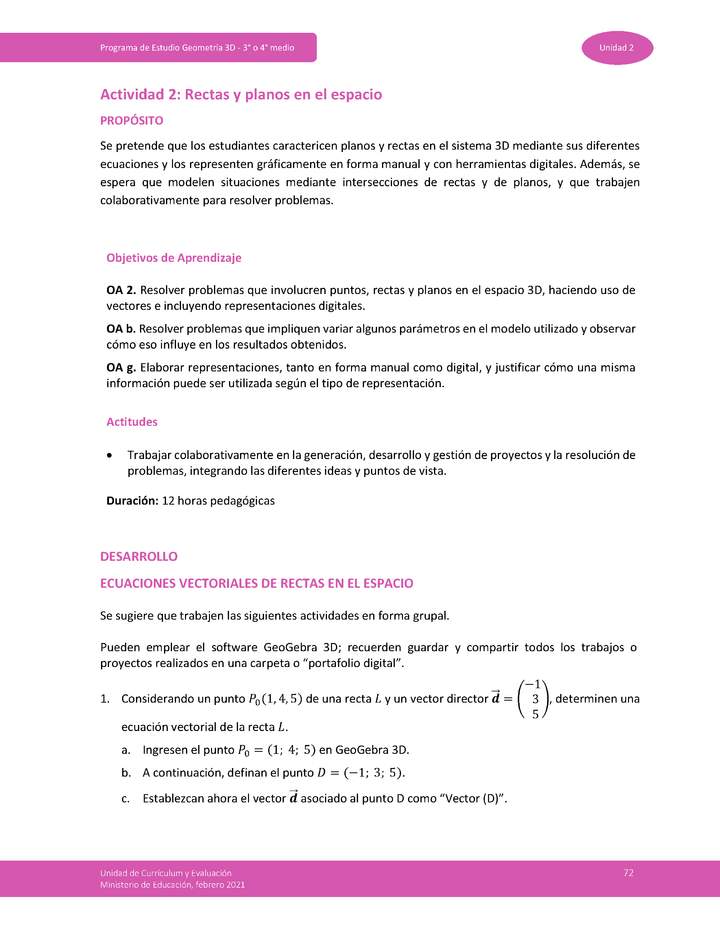 Actividad 2: Rectas y planos en el espacio