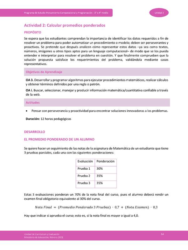 Actividad 2: Calcular promedios ponderados