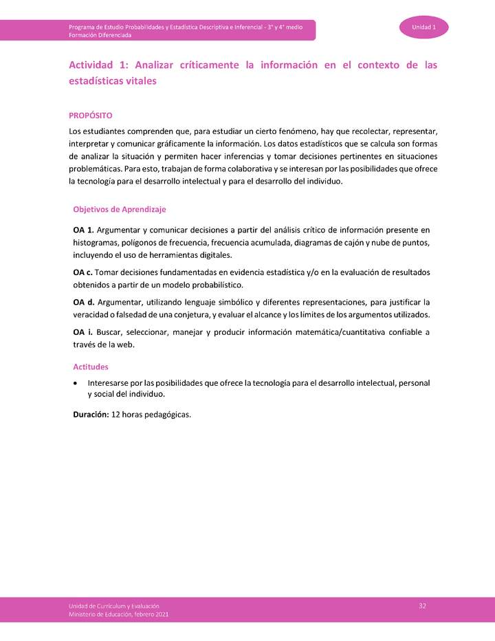 Actividad 1: Analizar críticamente la información en el contexto de las estadísticas vitales