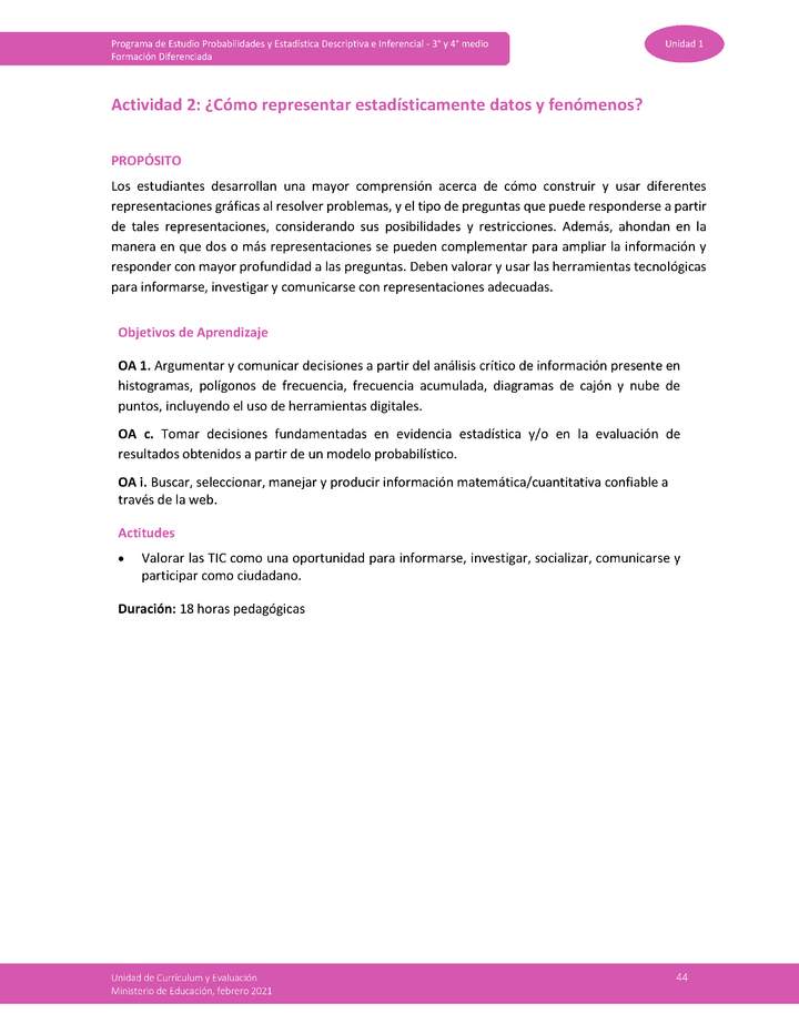 Actividad 2: ¿Cómo representar estadísticamente datos y fenómenos?