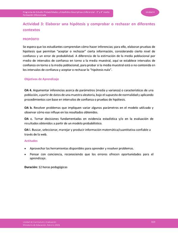 Actividad 3: Elaborar una hipótesis y comprobar o rechazar en diferentes contextos