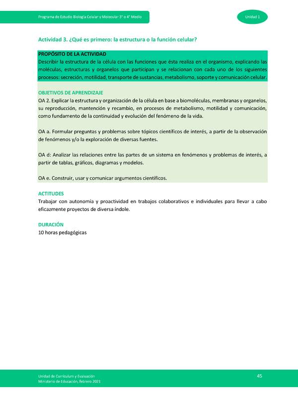 Actividad 3: ¿Qué es primero: la estructura o la función celular?