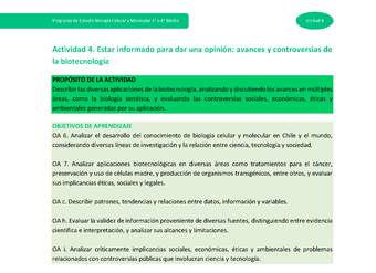 Actividad 4: Estar informado para dar una opinión: avances y controversias de la biotecnología