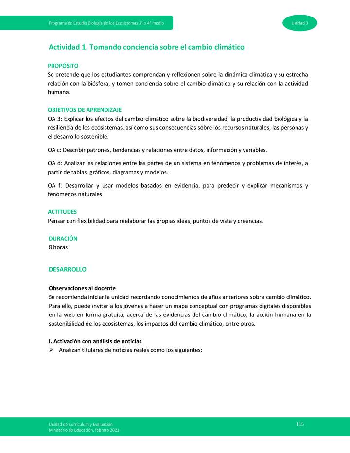 Actividad 1: Tomando conciencia sobre el cambio climático