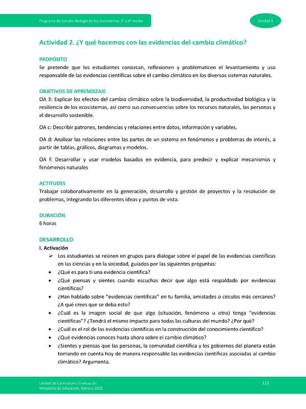 Actividad 2: ¿Y qué hacemos con las evidencias del cambio climático?