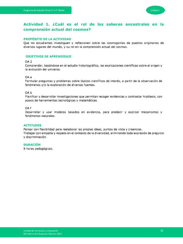 Actividad 1: ¿Cuál es el rol de los saberes ancestrales en la comprensión actual del cosmos?