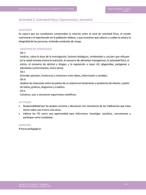 Actividad 2: Actividad física, hipertensión, obesidad