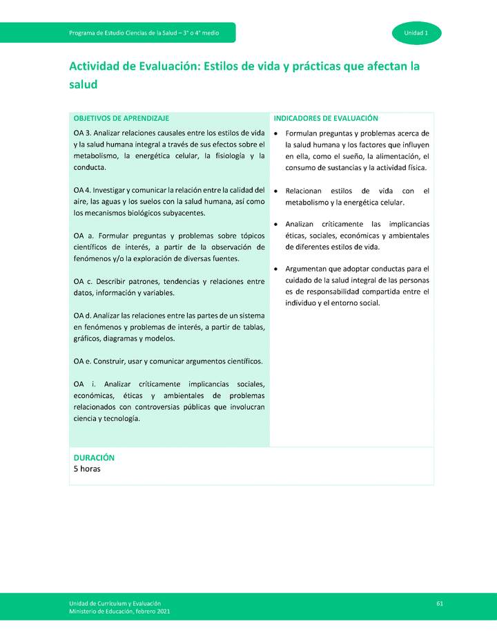 Actividad de evaluación: Estilos de vida y prácticas que afectan a la salud