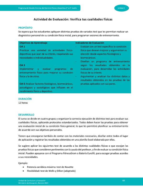 Actividad de evaluación: Verifica tus cualidades físicas