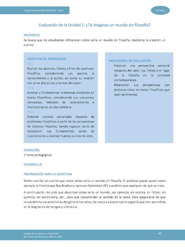 Actividad de evaluación: ¿Te imaginas un mundo sin filosofía?