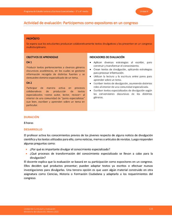 Actividad de evaluación: Participemos como expositores en un Congreso