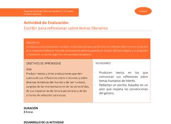 Actividad de Evaluación: Escribir para reflexionar sobre temas literarios