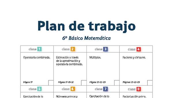 Plan de trabajo Matemática 6° básico