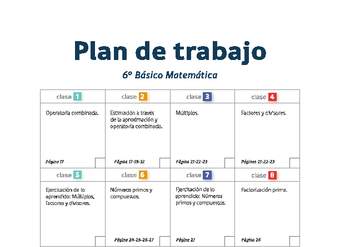 Plan de trabajo Matemática 6° básico