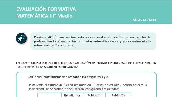Evaluación Matemática 3° medio Unidad 1 Semana 4
