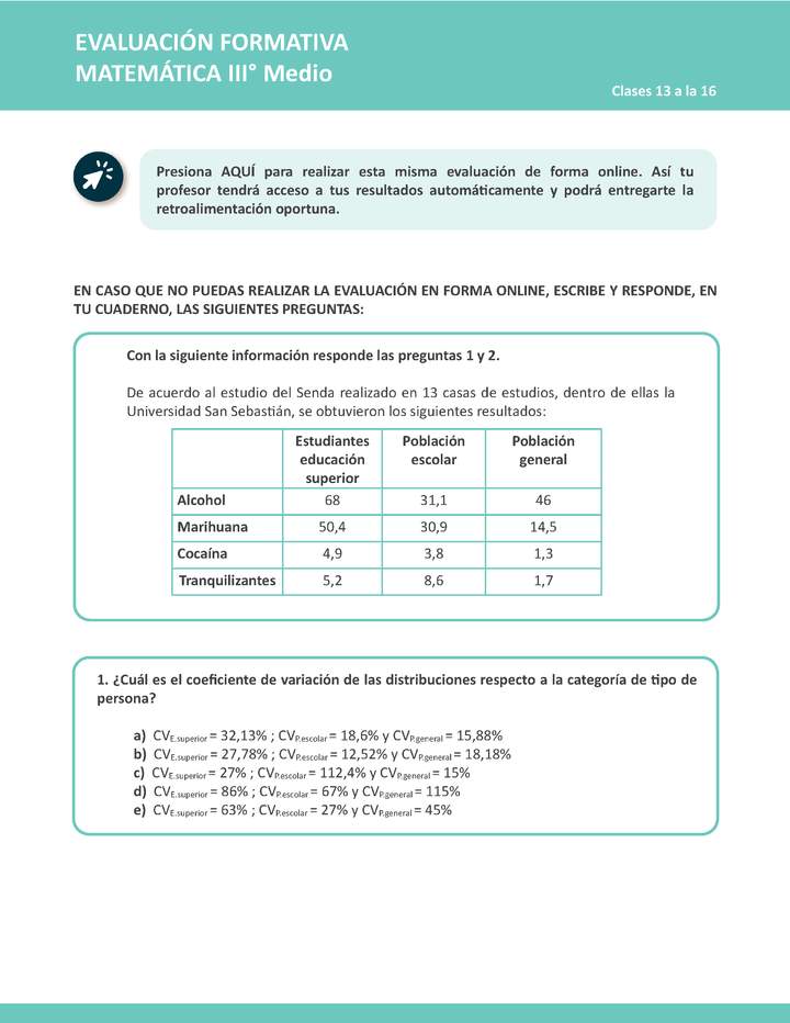 Evaluación Matemática 3° medio Unidad 1 Semana 4