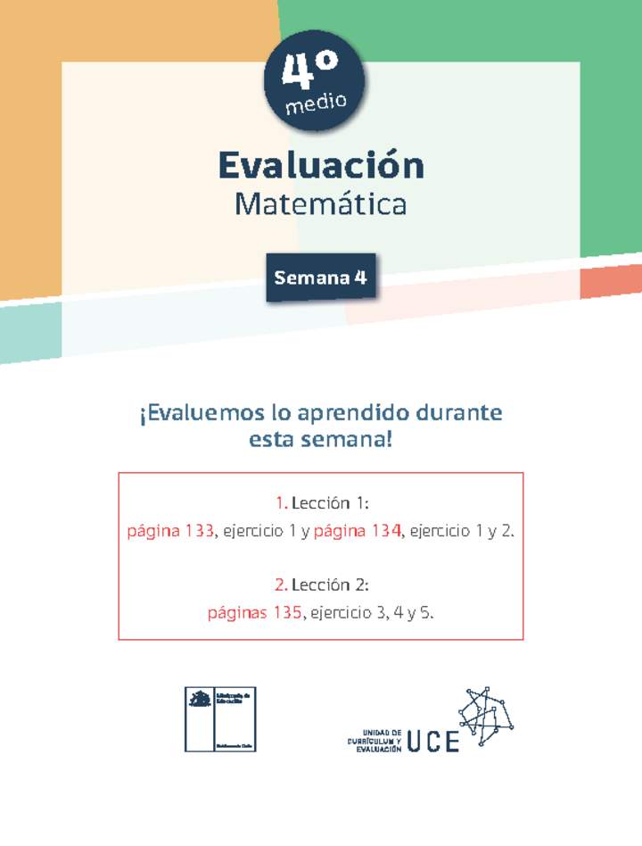 Evaluación Matemática 4° medio BC Unidad 1 Semana 4