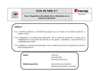 Guía Taller 2.1 Alternador pruebas en vehículo