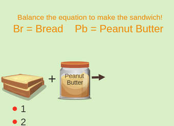Equilibre la ecuación del sándwich de mantequilla de maní