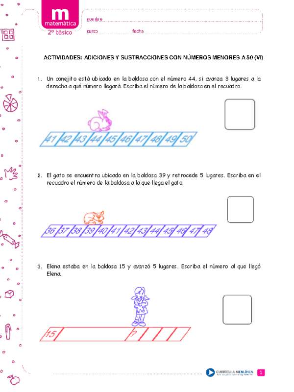 Adiciones y sustracciones con números menores a 50 (VI)