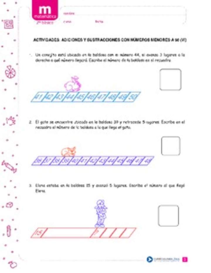 Adiciones y sustracciones con números menores a 50 (VI)