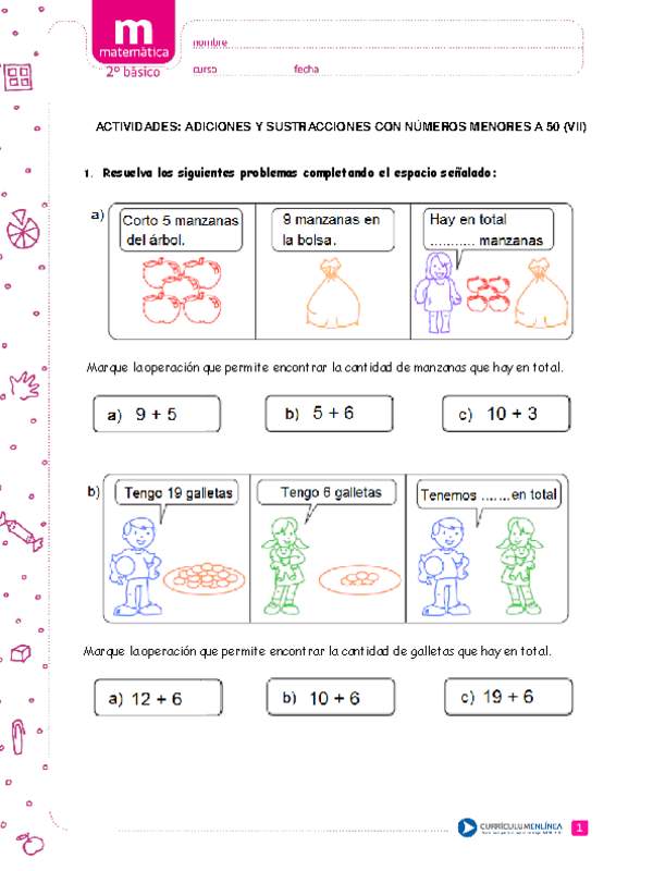 Adiciones y sustracciones con números menores a 50 (VII)