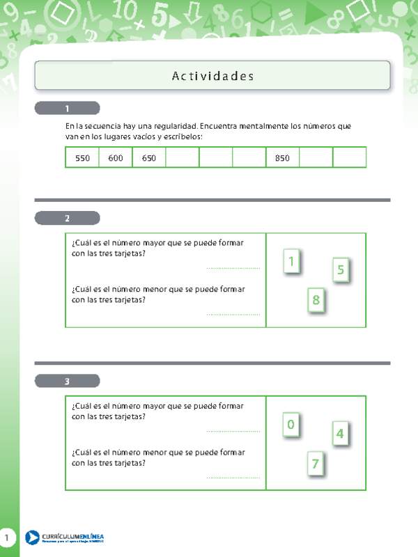 Formando números de tres dígitos con tarjetas