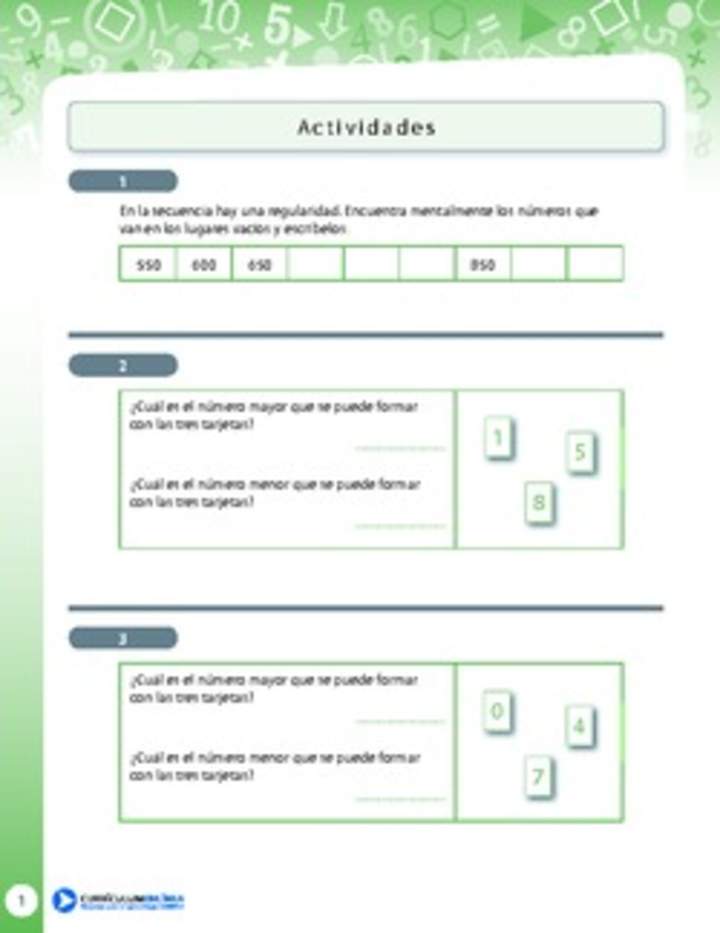 Formando números de tres dígitos con tarjetas