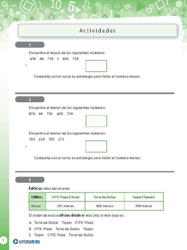 Estrategias para ordenar números