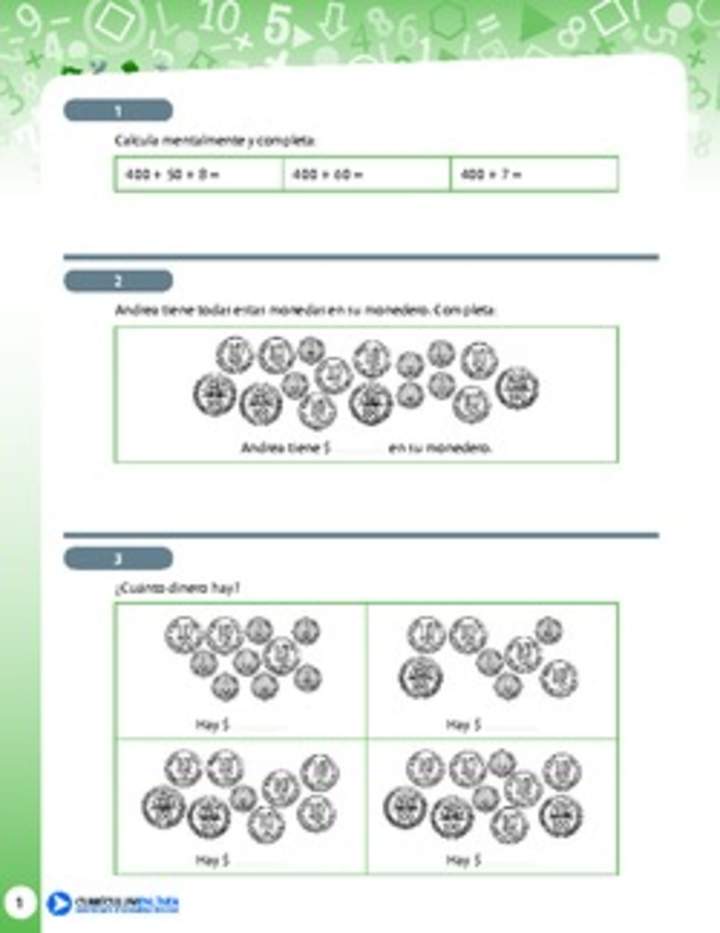 Resolución de problemas que involucra contar o usar dinero 1