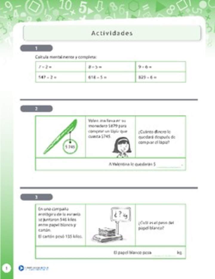 Resolución de problemas que involucra sustracción de números naturales de tres dígitos 1