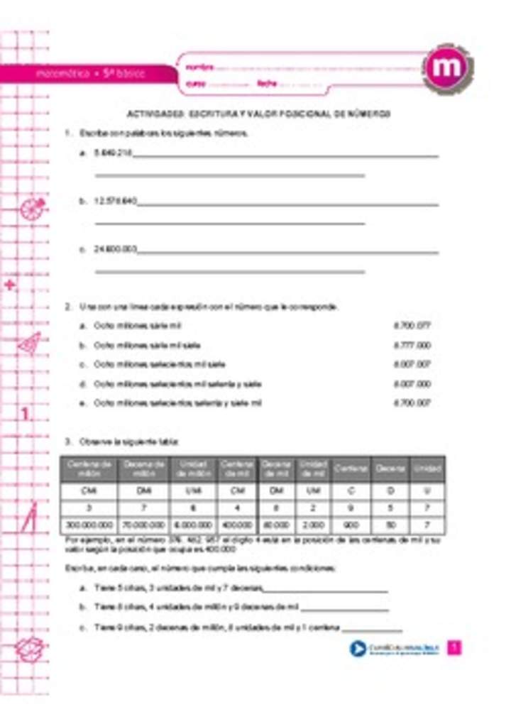 Escritura y valor posicional de números