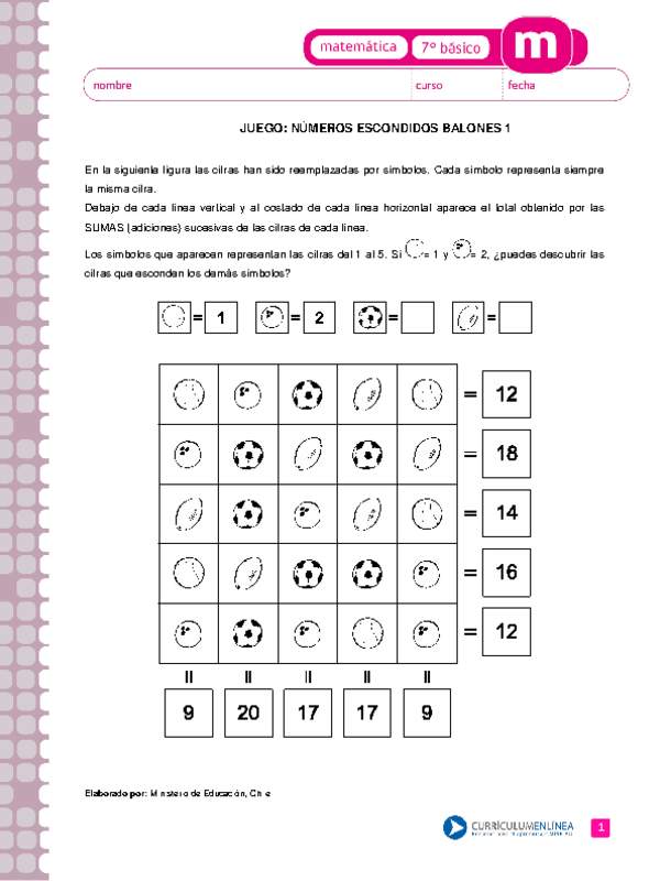 Juego: números escondidos balones 1