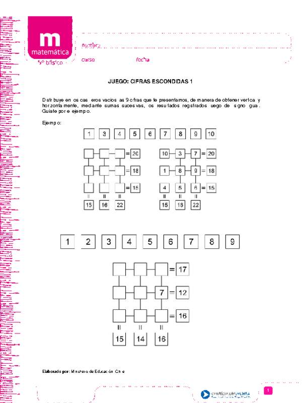 Juego: cifras escondidas 1