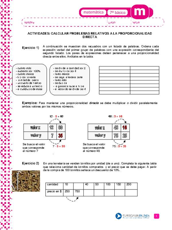 Calcular problemas relativos a la proporcionalidad directa